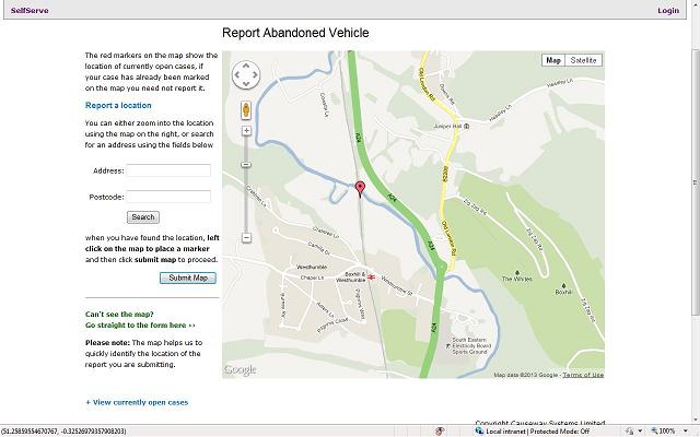 Mapping to locate an Abandoned Vehicle